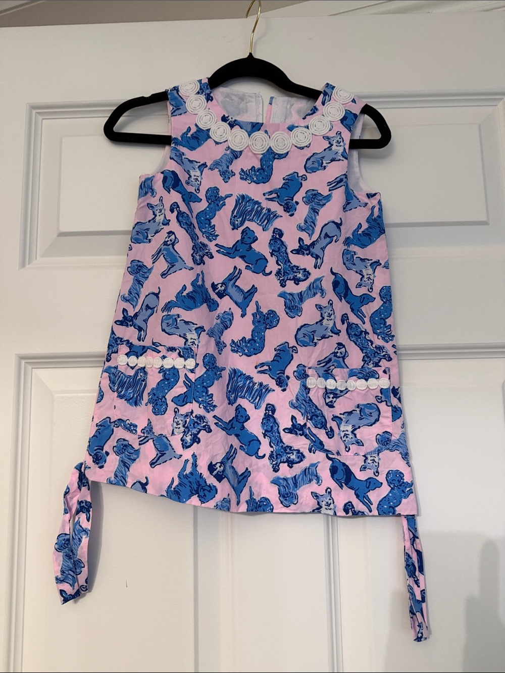 Lilly Pulitzer Girls Pink & Blue Dog Print Sleeveless Dress Top